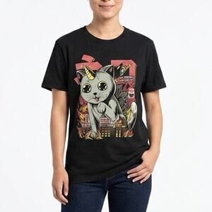 Black Matter Women's Graphic T-Shirt M Black Catzilla Cat Short Sleeve Crew Neck